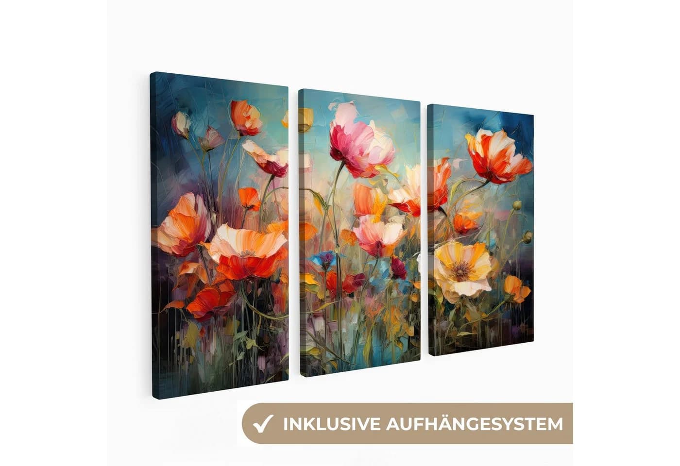 MuchoWow Leinwandbild Blumen Bunt Abstrakt 3er Set - Bild 2