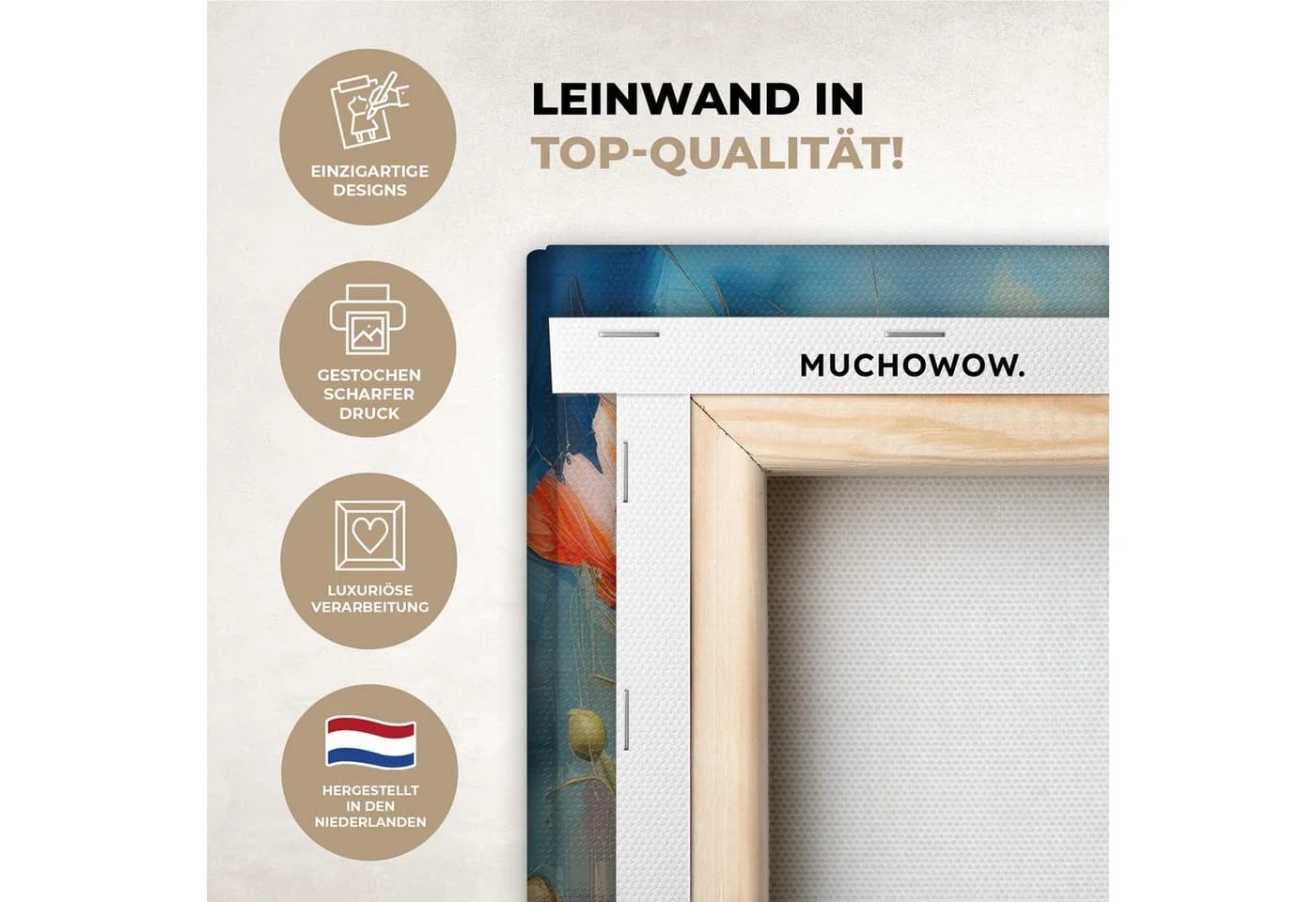 MuchoWow Leinwandbild Blumen Bunt Abstrakt 3er Set - Bild 3