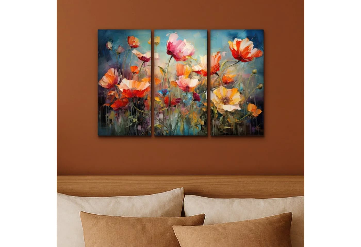 MuchoWow Leinwandbild Blumen Bunt Abstrakt 3er Set - Bild 4