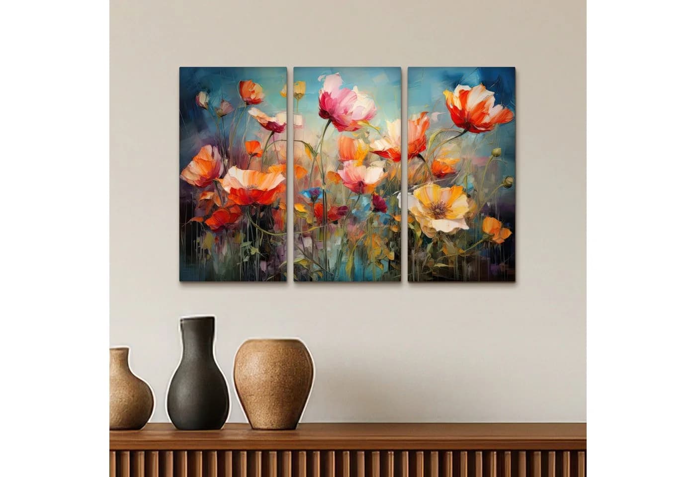 MuchoWow Leinwandbild Blumen Bunt Abstrakt 3er Set - Bild 5
