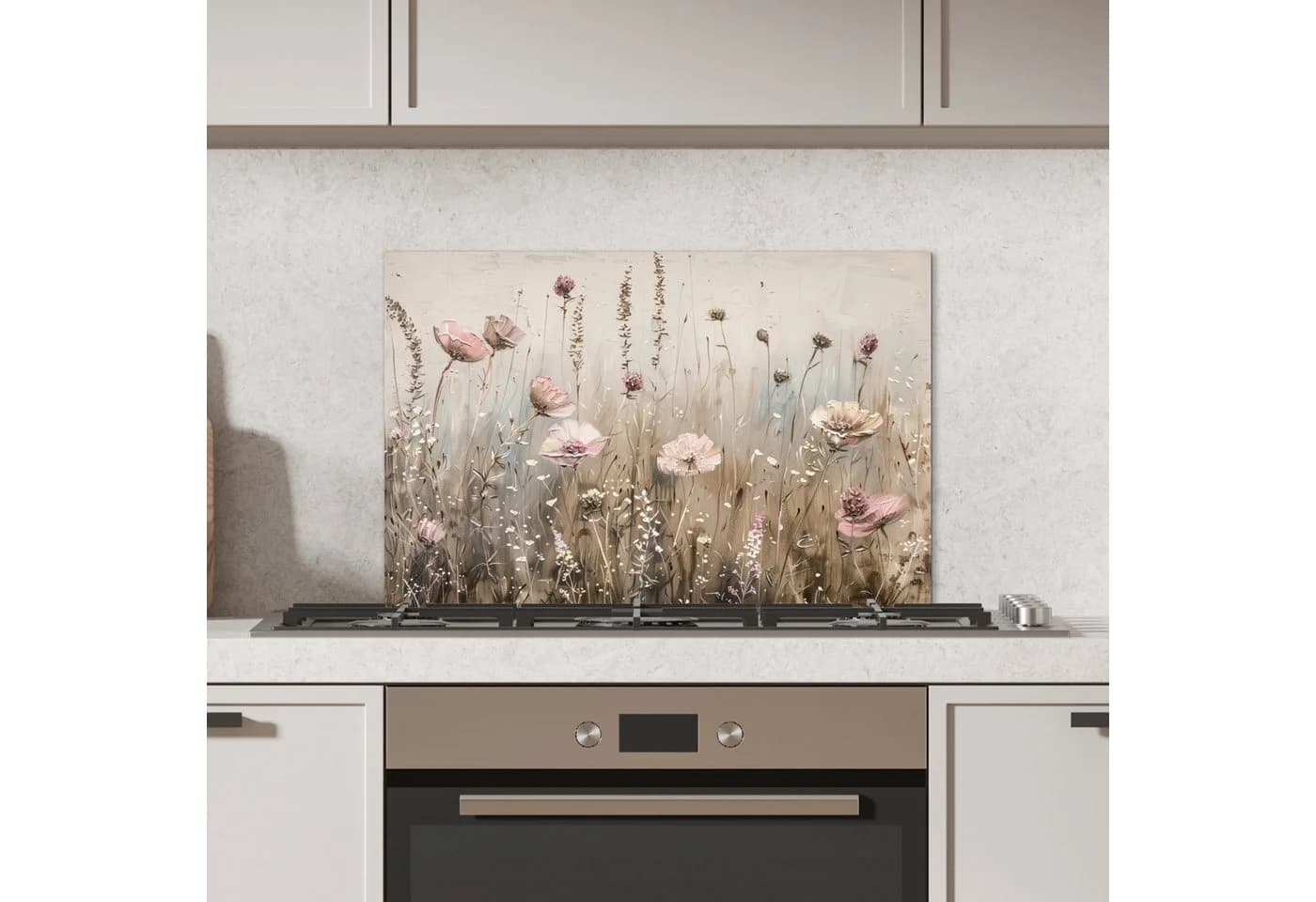 MuchoWow Küchenrückwand Blumen Rosa Modern Beige
