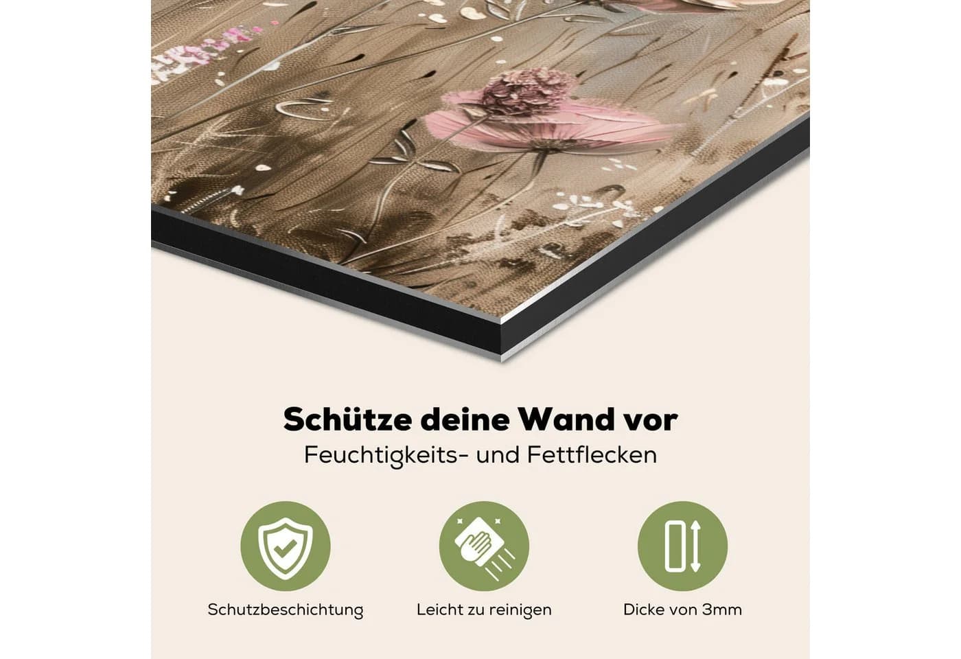 MuchoWow Küchenrückwand Blumen Rosa Modern Beige - Bild 3