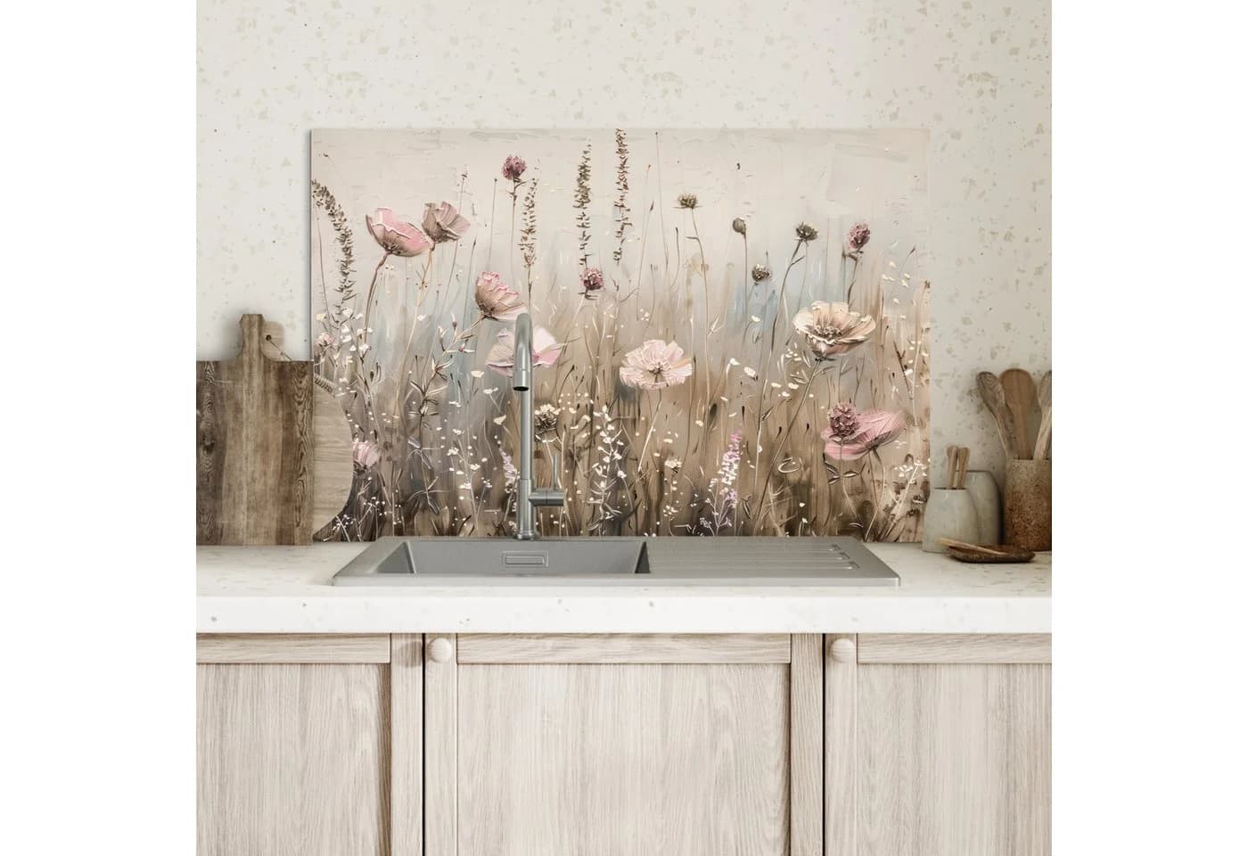 MuchoWow Küchenrückwand Blumen Rosa Modern Beige - Bild 4