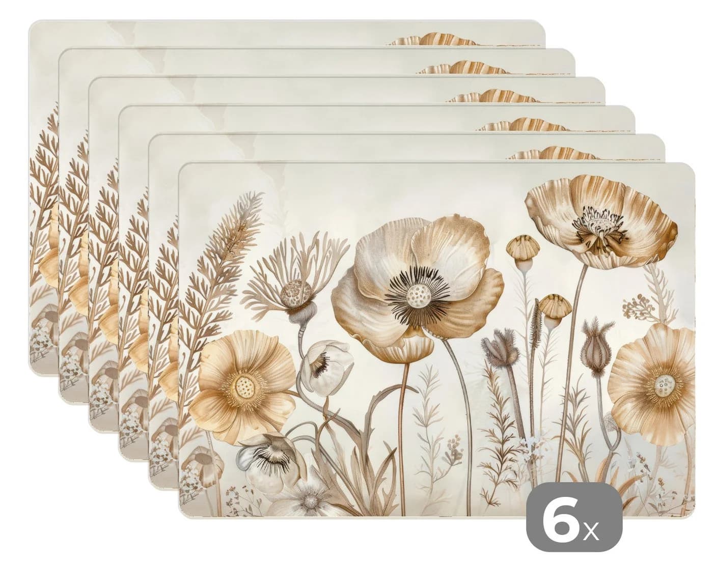 MuchoWow Platzset Blumen Beige 6-tlg. Vinyl Tischset Abwaschbar - Bild 2