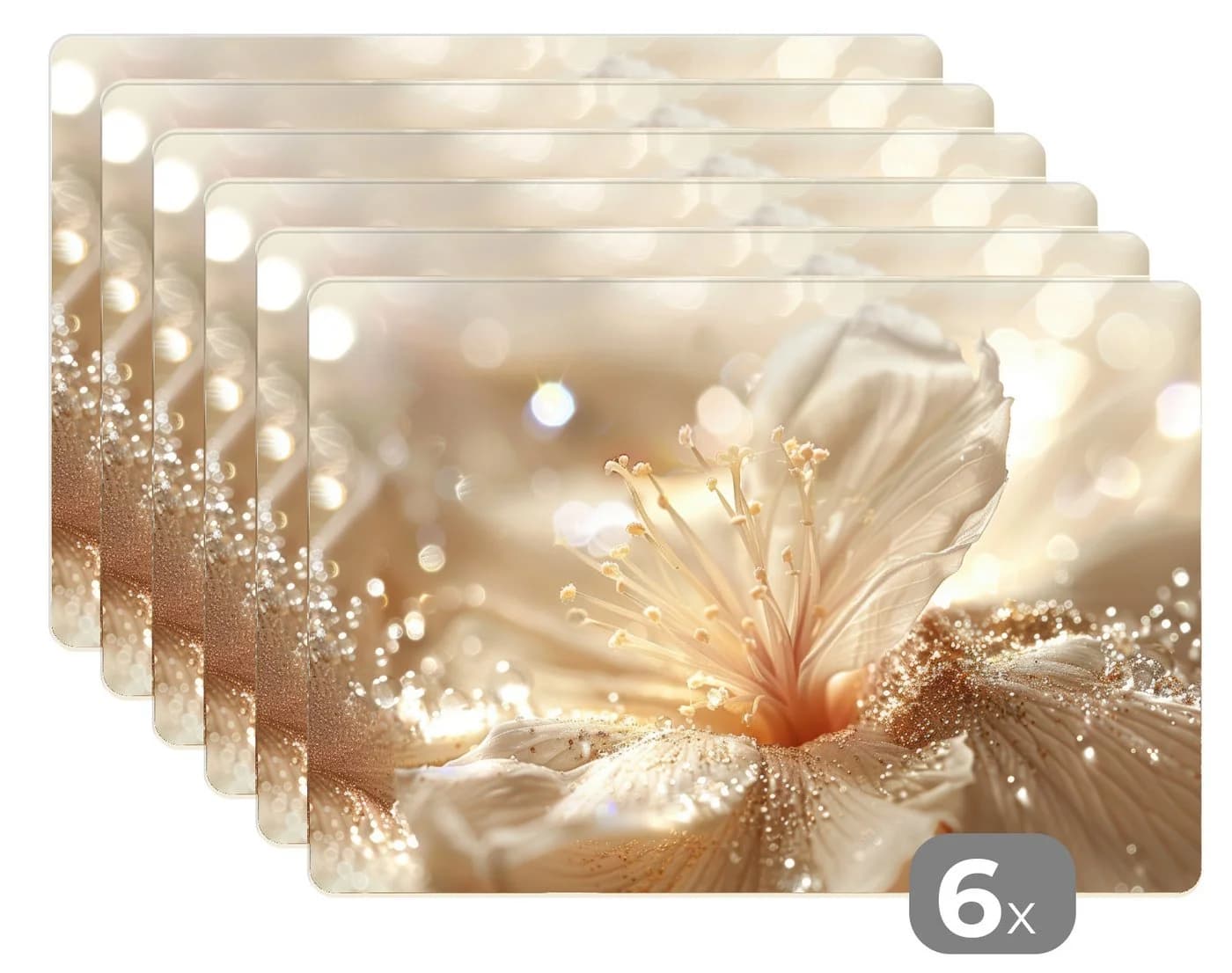 MuchoWow Platzset Blume Weiß Gold Glitter Modern 6-tlg - Bild 2