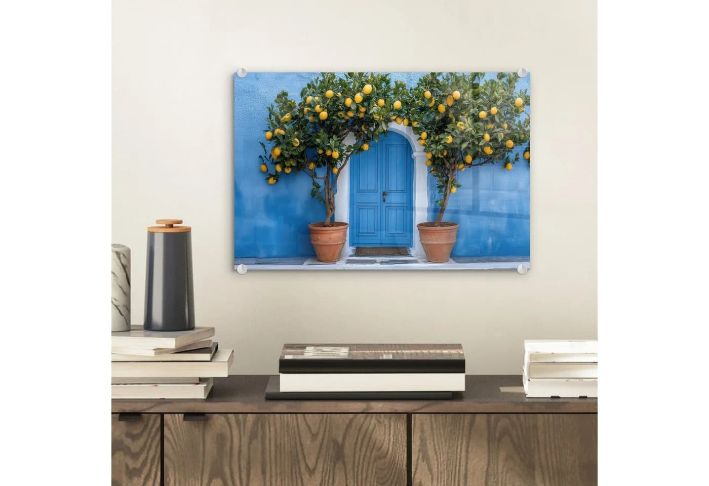 MuchoWow Acrylglasbild Zitronenbäume Blau/Gelb Modern