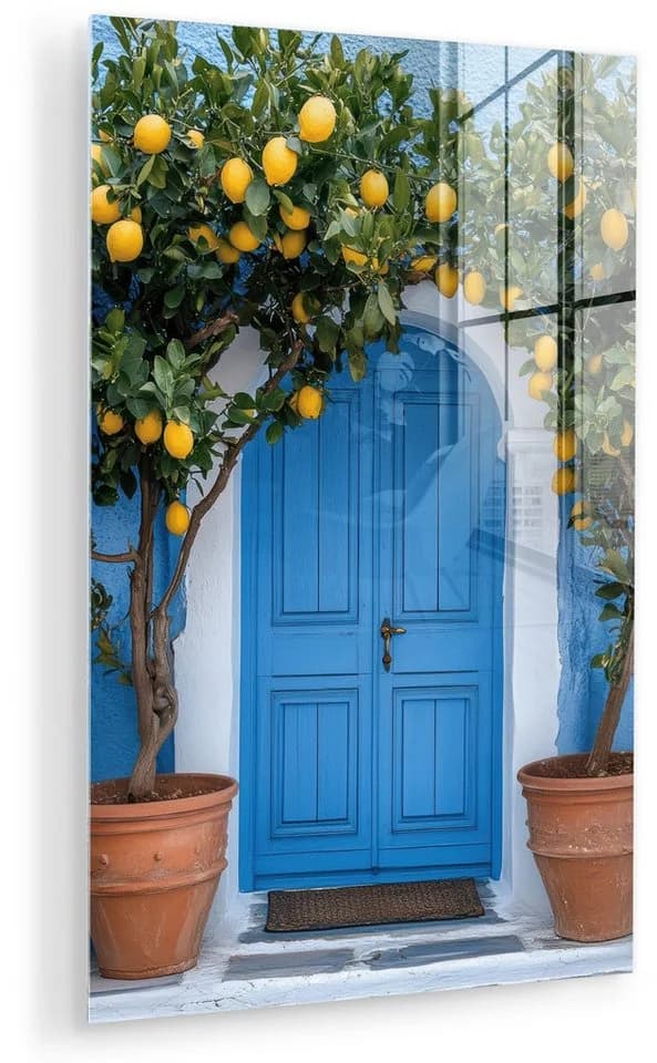 MuchoWow Acrylglasbild Zitronenbäume Tür Deko Gelb Blau - Bild 2