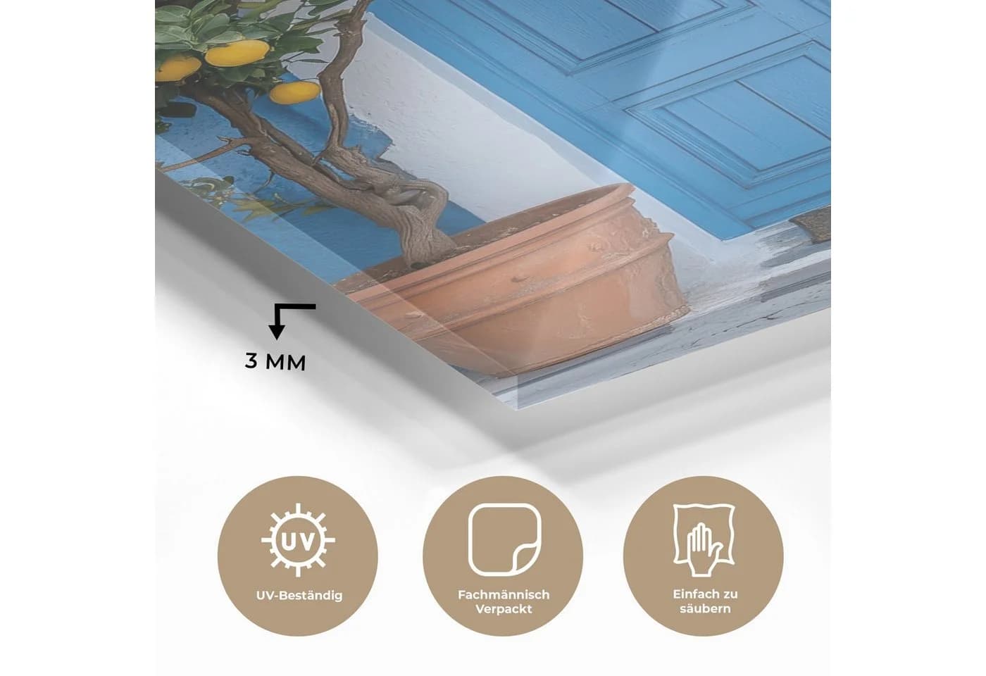 MuchoWow Acrylglasbild Zitronenbäume Tür Deko Gelb Blau - Bild 3