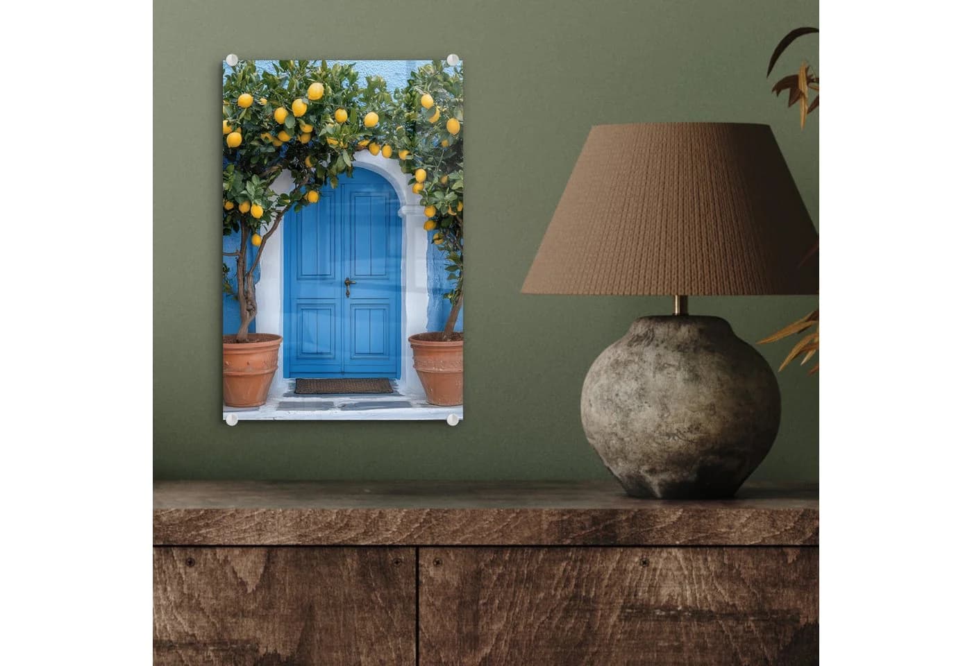 MuchoWow Acrylglasbild Zitronenbäume Tür Deko Gelb Blau - Bild 4