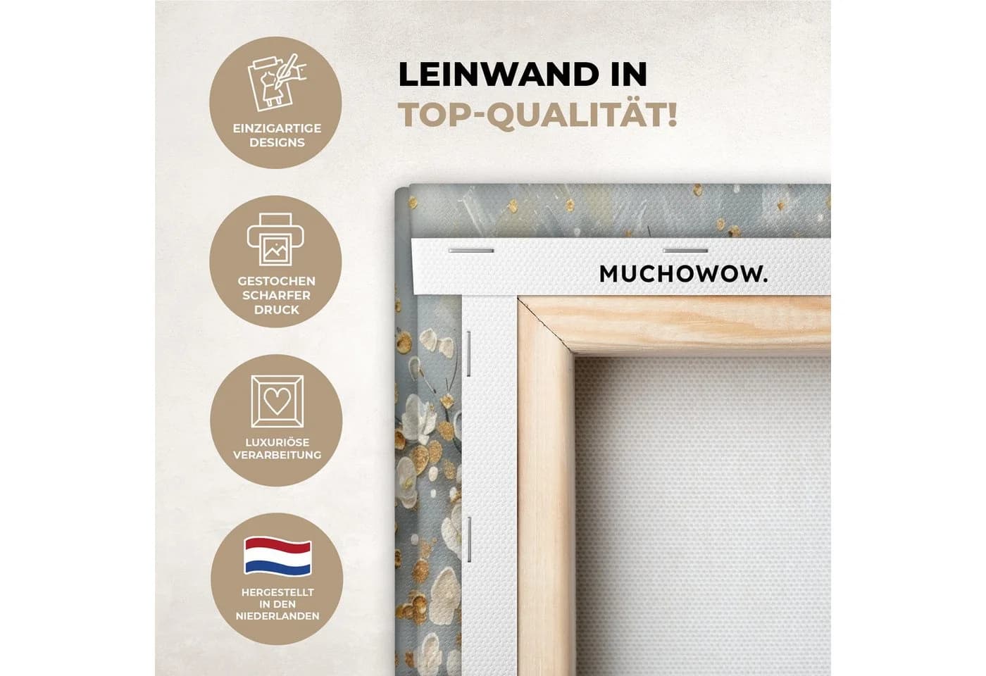 MuchoWow Leinwandbild Set Abstrakter Baum Weiß Gold 3-teilig - Bild 3