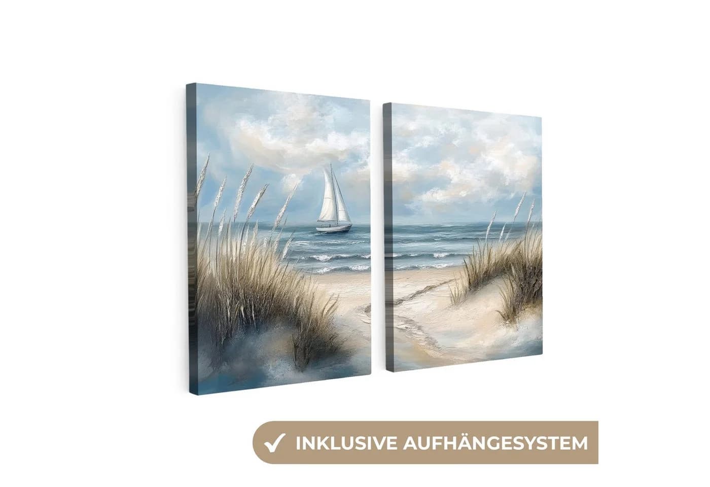MuchoWow Leinwandbild Strand Set 2x 60x40 cm Maritim Segelboot - Bild 2