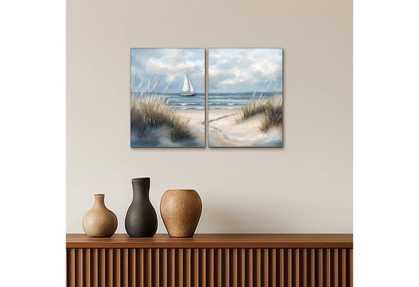 MuchoWow Leinwandbild Strand Set 2x 60x40 cm Maritim Segelboot - Bild 5
