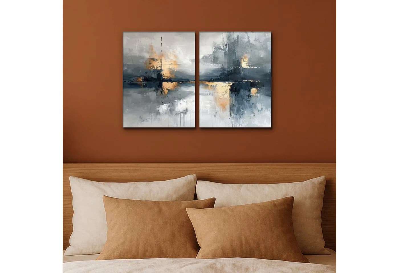 MuchoWow Leinwandbild Abstrakt Grau Gold Modern 2er Set - Bild 4