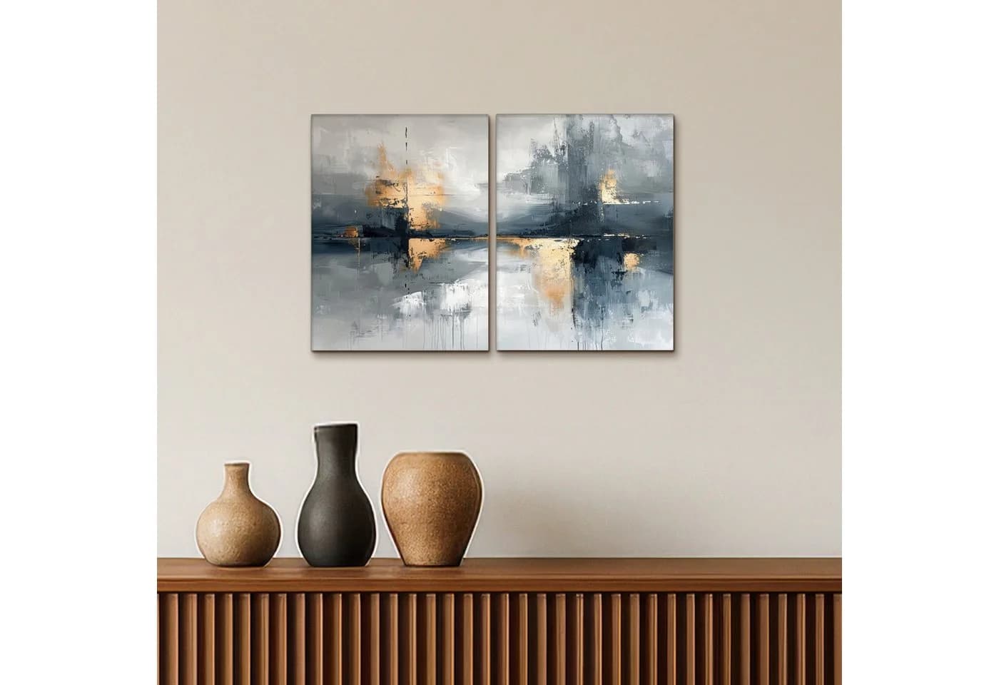 MuchoWow Leinwandbild Abstrakt Grau Gold Modern 2er Set - Bild 5