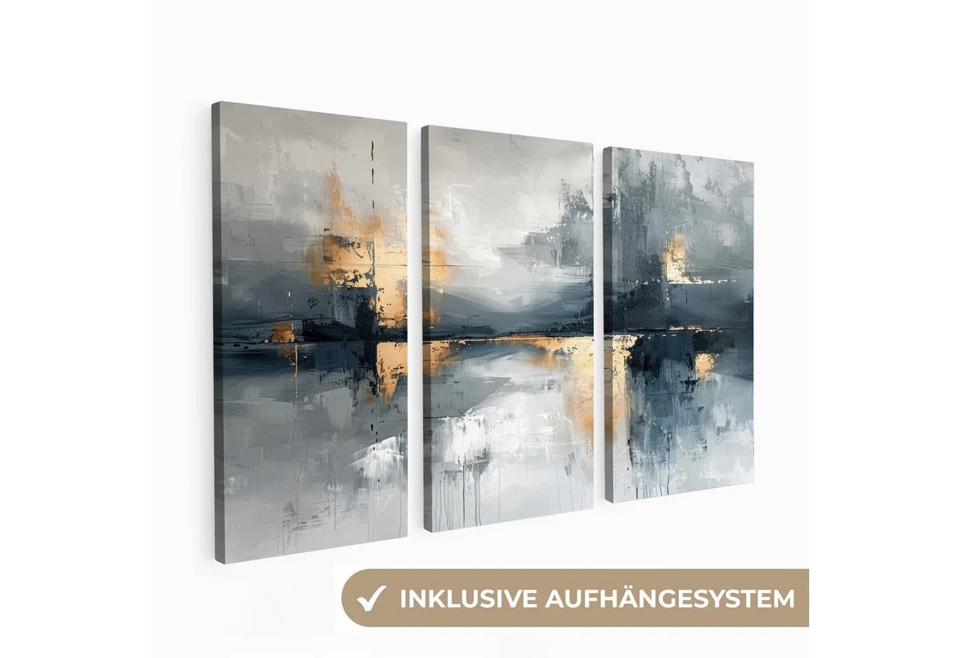 MuchoWow Leinwandbild Abstrakt Grau Gold 3er Set Modern - Bild 2