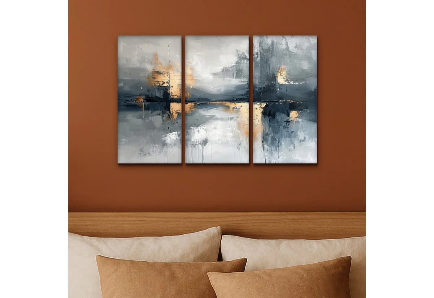 MuchoWow Leinwandbild Abstrakt Grau Gold 3er Set Modern - Bild 4
