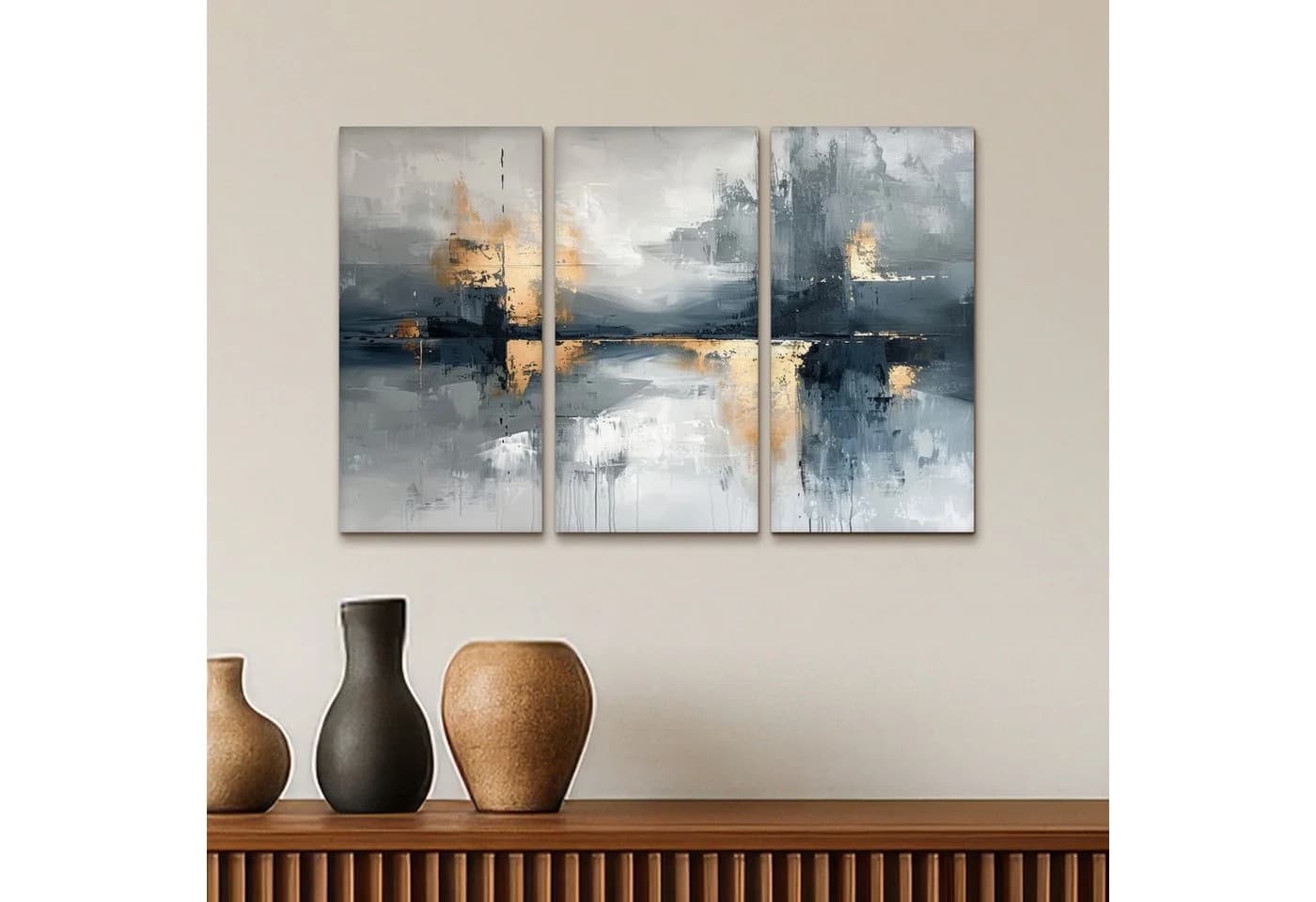 MuchoWow Leinwandbild Abstrakt Grau Gold 3er Set Modern - Bild 5