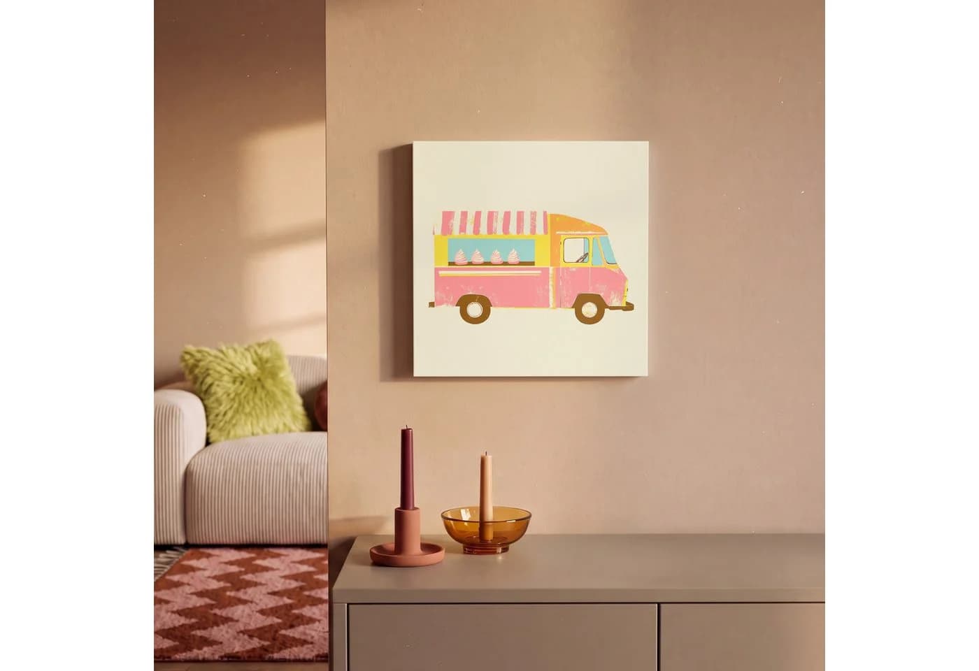 OneMillionCanvasses® Leinwandbild Retro Eiscreme-Wagen Rosa