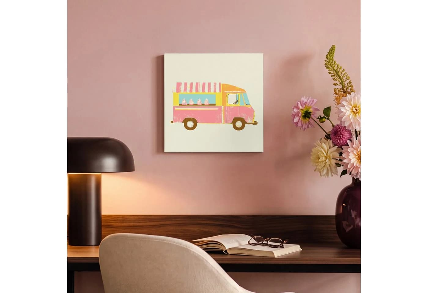 OneMillionCanvasses® Leinwandbild Retro Eiscreme-Wagen Rosa - Bild 5