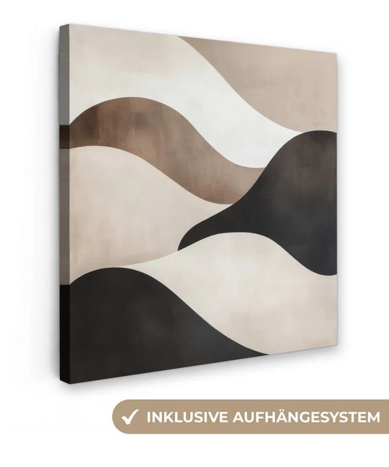 OneMillionCanvasses® Leinwandbild Wellen Abstrakt Beige Schwarz Braun 20x20 cm - Bild 2