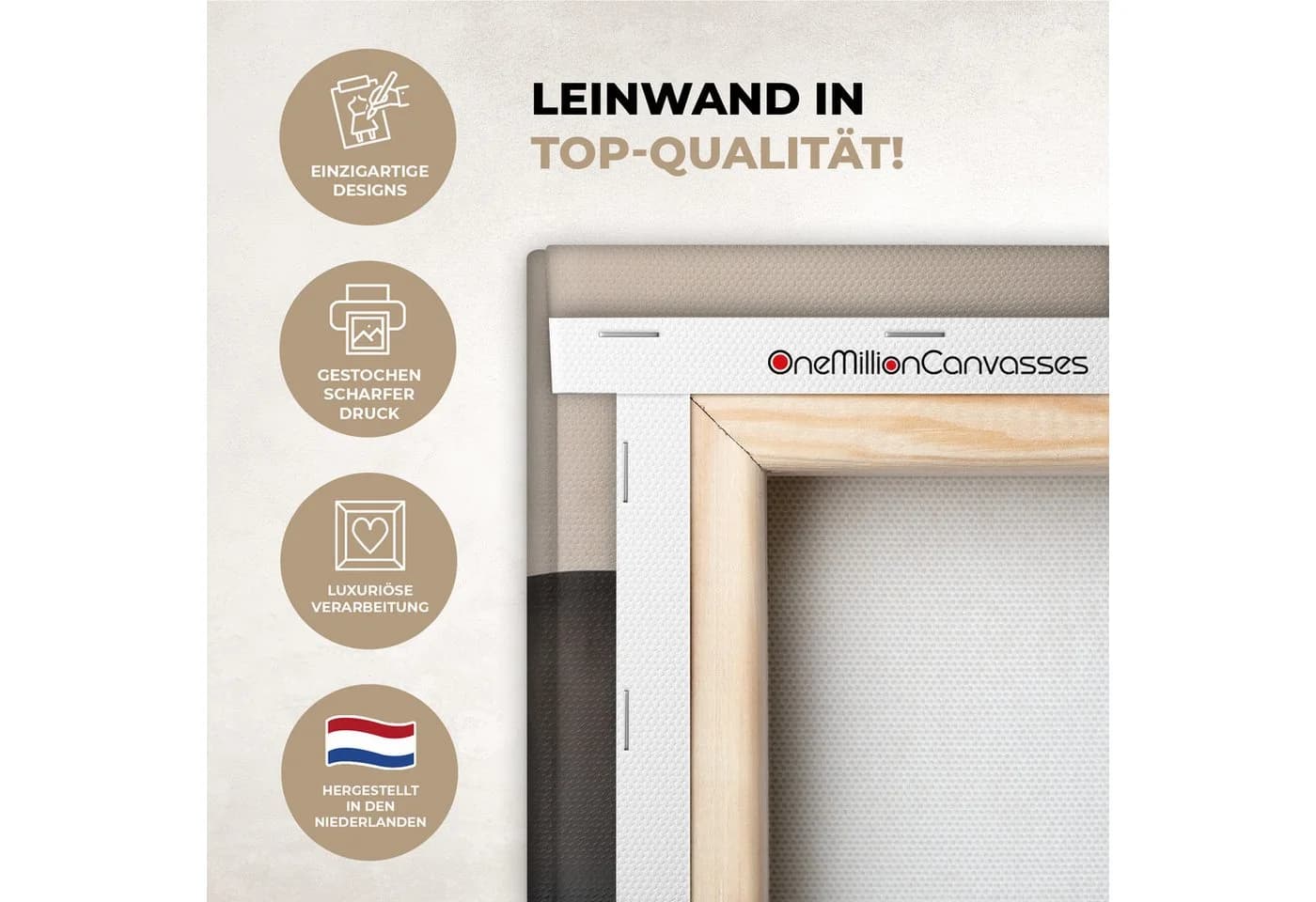 OneMillionCanvasses® Leinwandbild Wellen Abstrakt Beige Schwarz Braun 20x20 cm - Bild 3