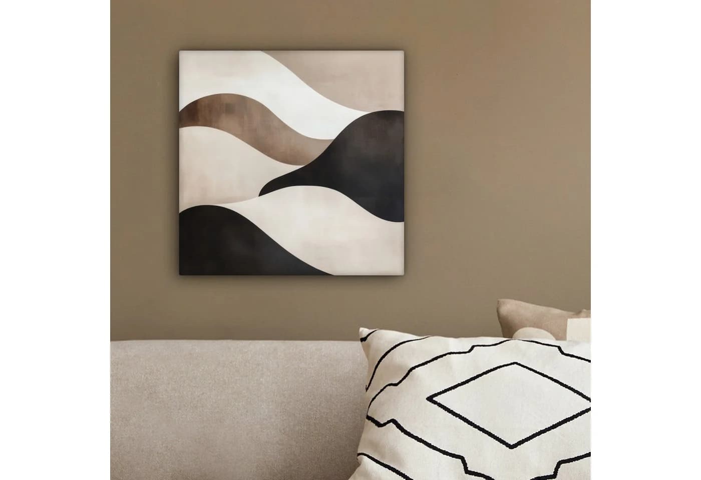OneMillionCanvasses® Leinwandbild Wellen Abstrakt Beige Schwarz Braun 20x20 cm - Bild 4