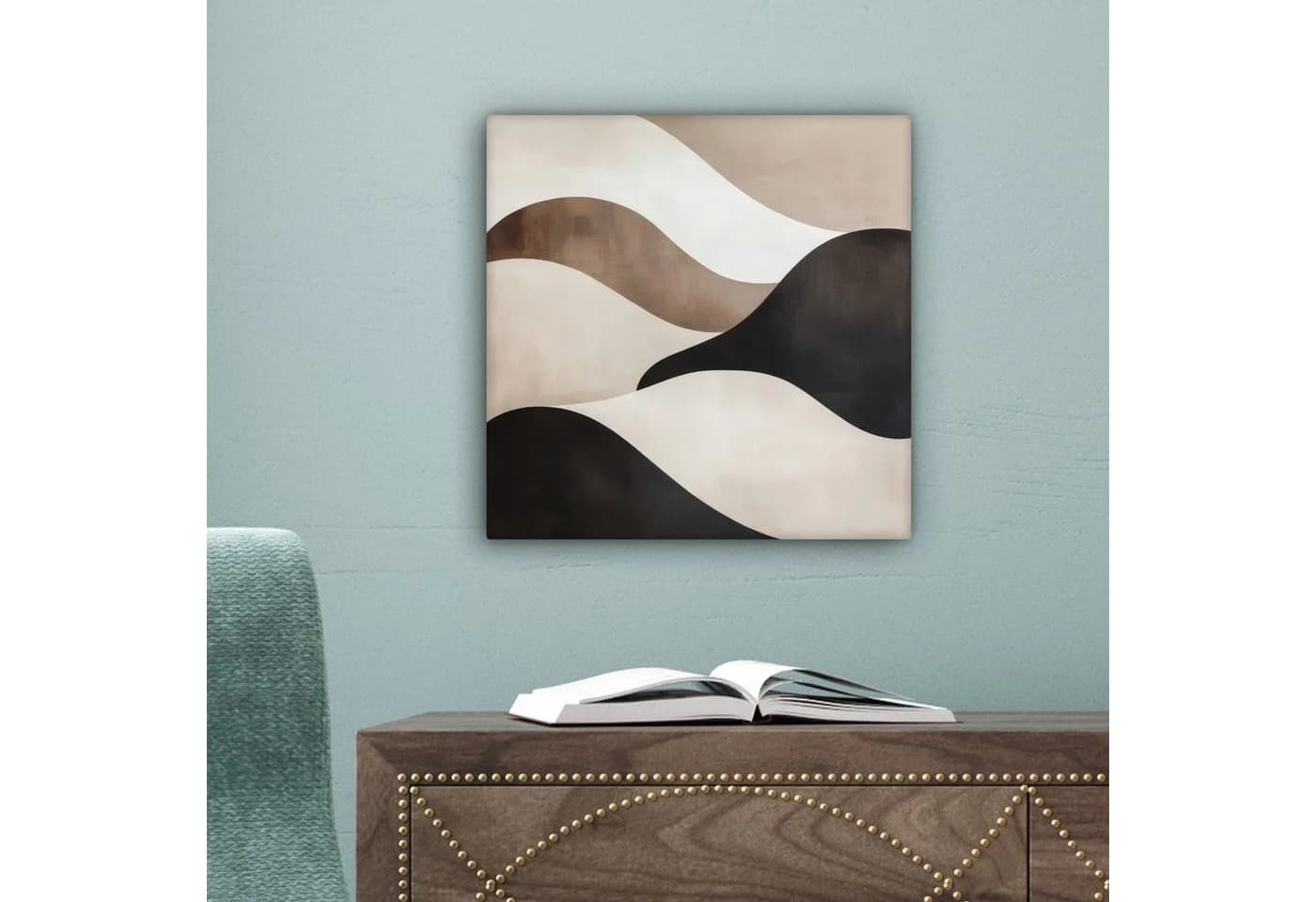 OneMillionCanvasses® Leinwandbild Wellen Abstrakt Beige Schwarz Braun 20x20 cm - Bild 5