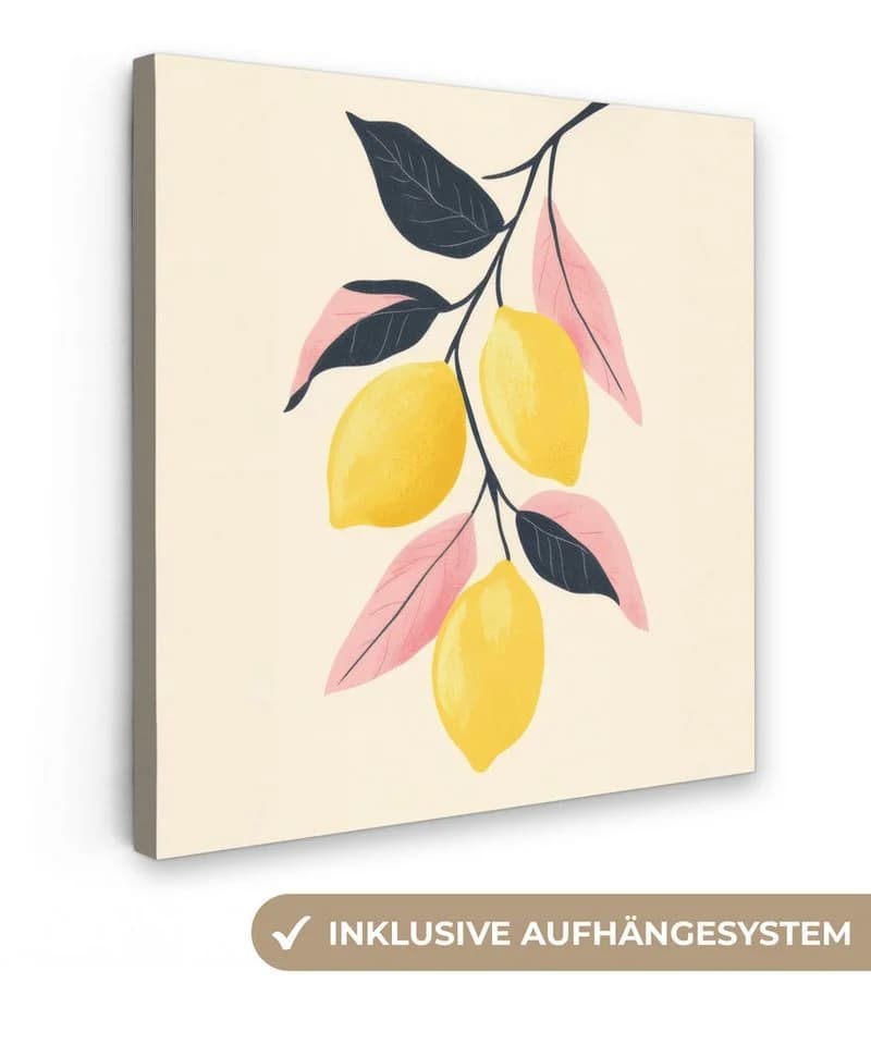 OneMillionCanvasses® Leinwandbild Zitronen - Leuchtend Gelb - Zweig - Blätter - Bild 2