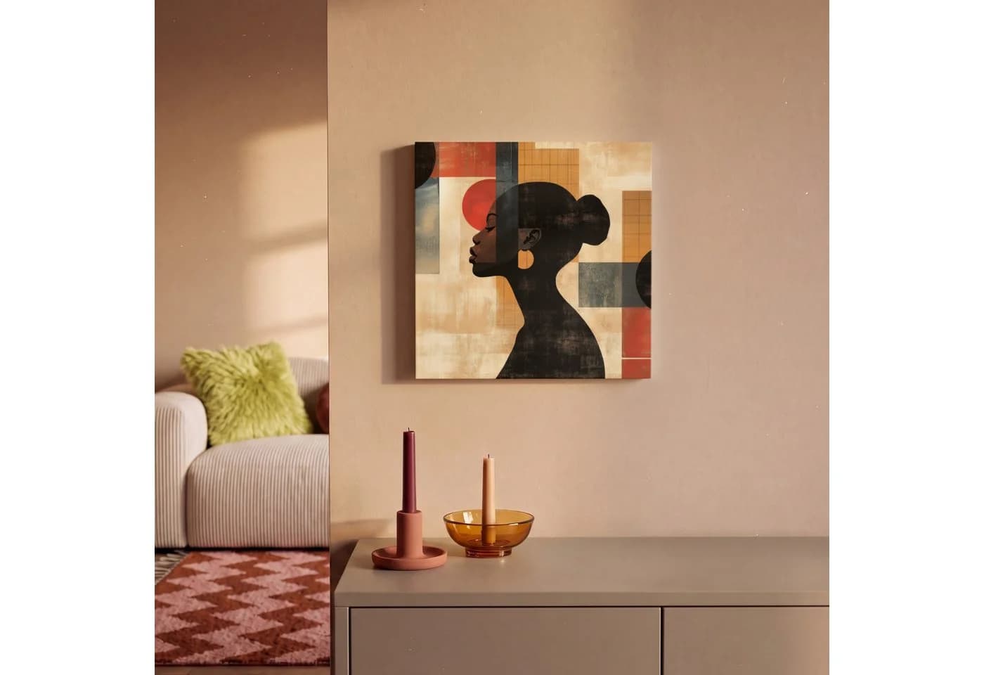 OneMillionCanvasses® Leinwandbild Frau Geometrisch Bunt 20x20 cm