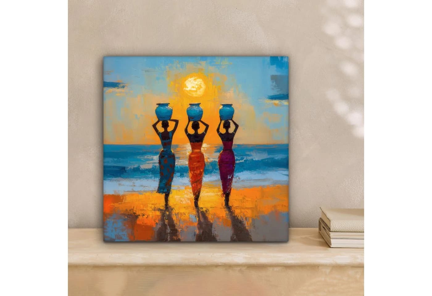 OneMillionCanvasses® Leinwandbild Frauen - Strand - Sonnenuntergang Fotodruck 20x20 cm