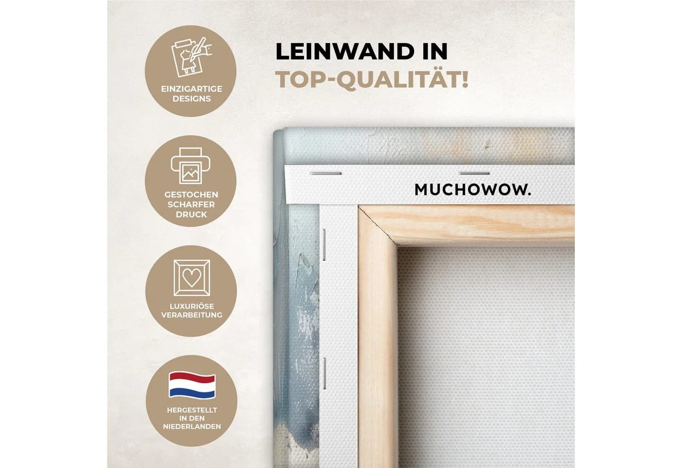 MuchoWow Leinwandbild Abstrakt Blau/Weiß/Gold 60x40 cm (2er Set) - Bild 3