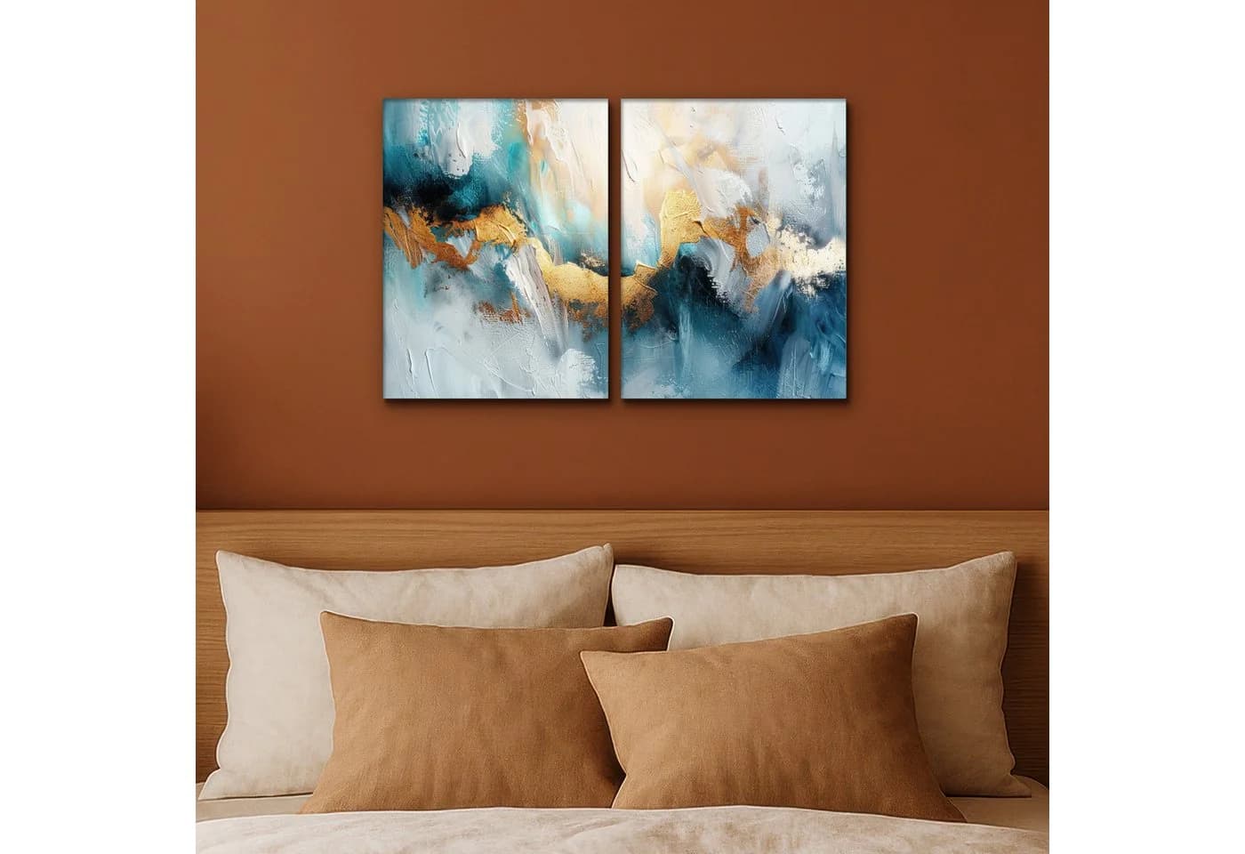 MuchoWow Leinwandbild Abstrakt Blau/Weiß/Gold 60x40 cm (2er Set) - Bild 4