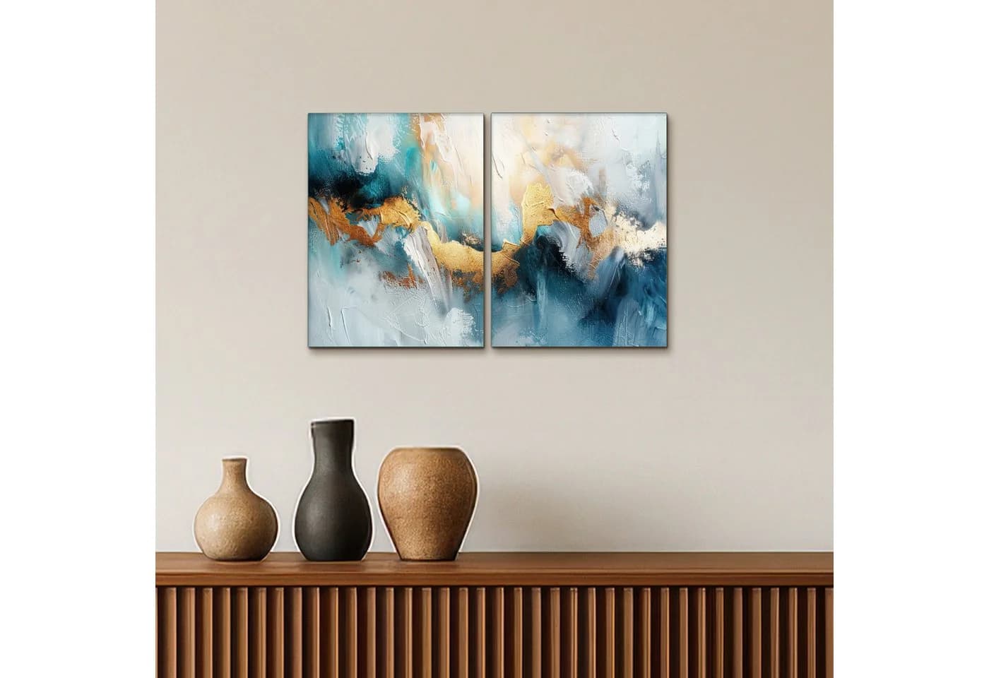 MuchoWow Leinwandbild Abstrakt Blau/Weiß/Gold 60x40 cm (2er Set) - Bild 5