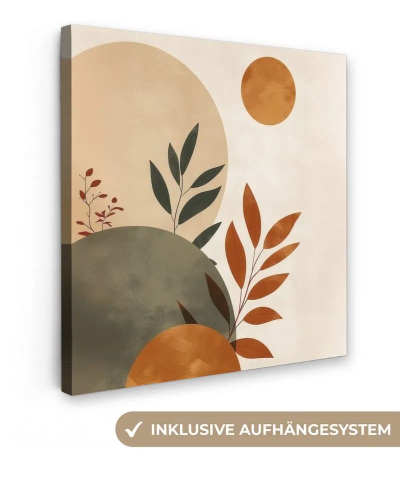 OneMillionCanvasses® Leinwandbild Rund Blätter Beige 20x20 cm - Bild 2