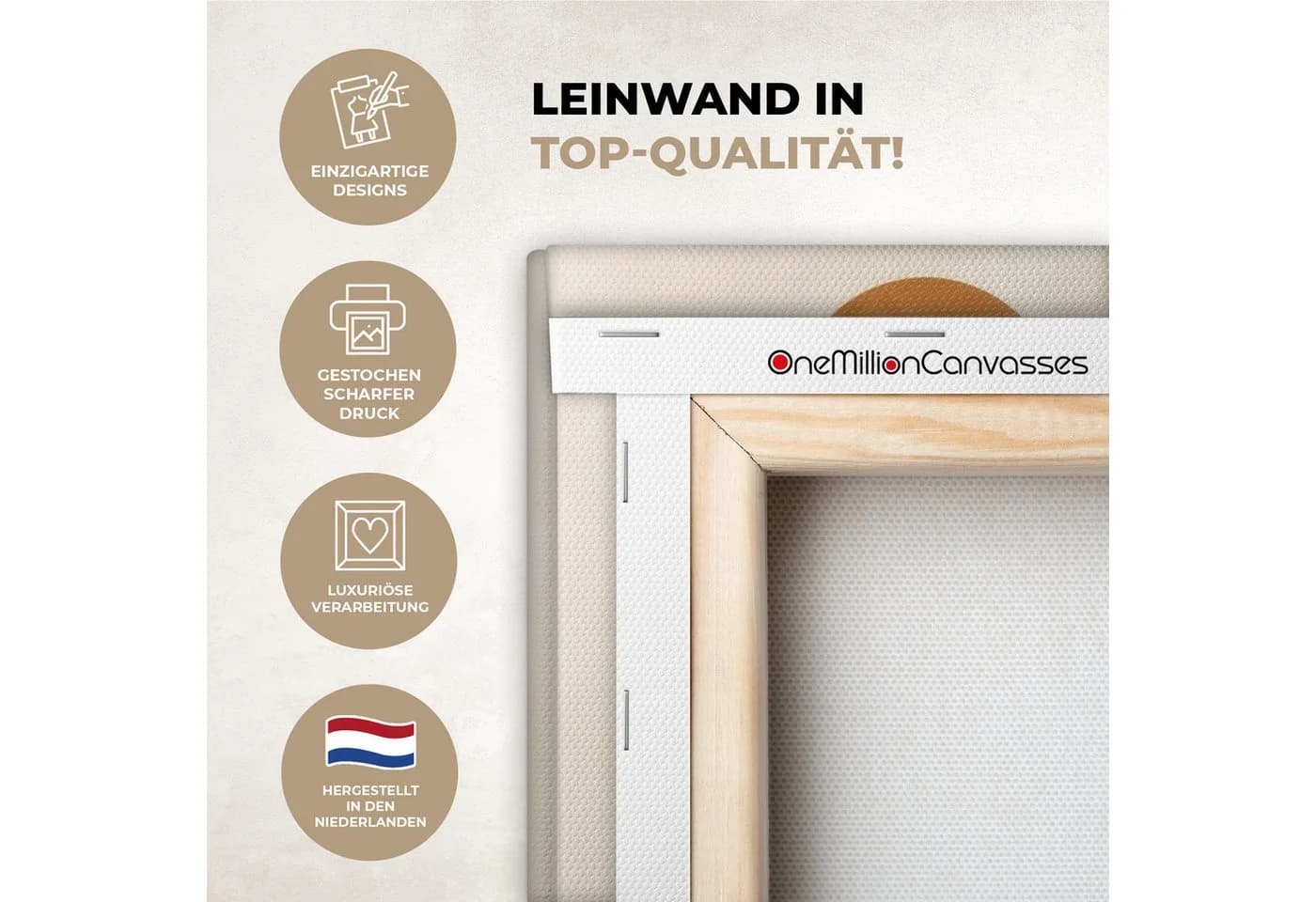 OneMillionCanvasses® Leinwandbild Rund Blätter Beige 20x20 cm - Bild 3