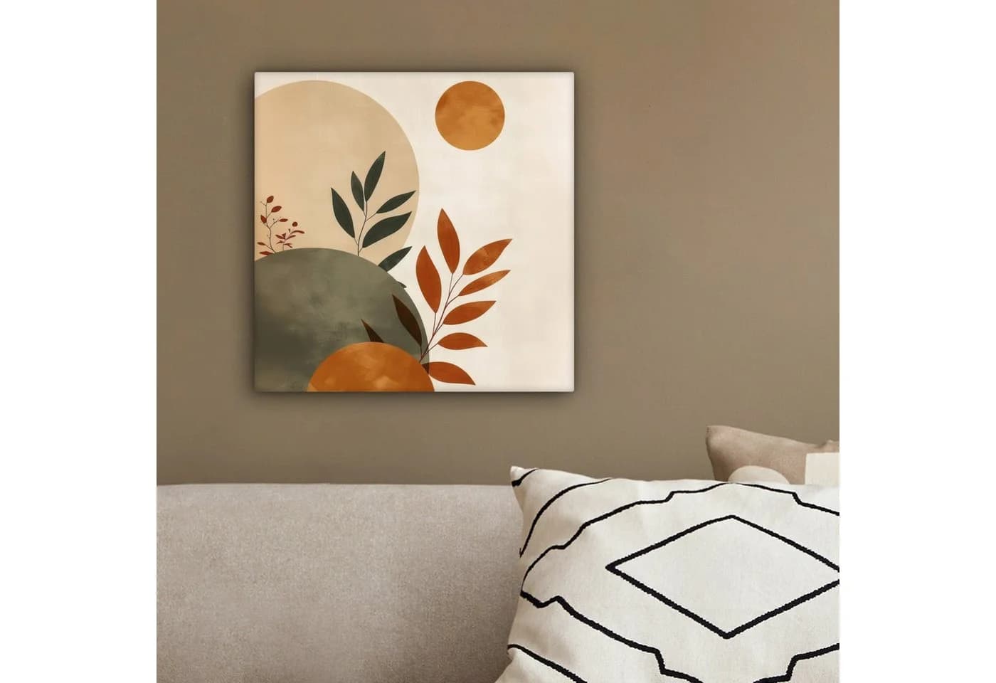 OneMillionCanvasses® Leinwandbild Rund Blätter Beige 20x20 cm - Bild 4