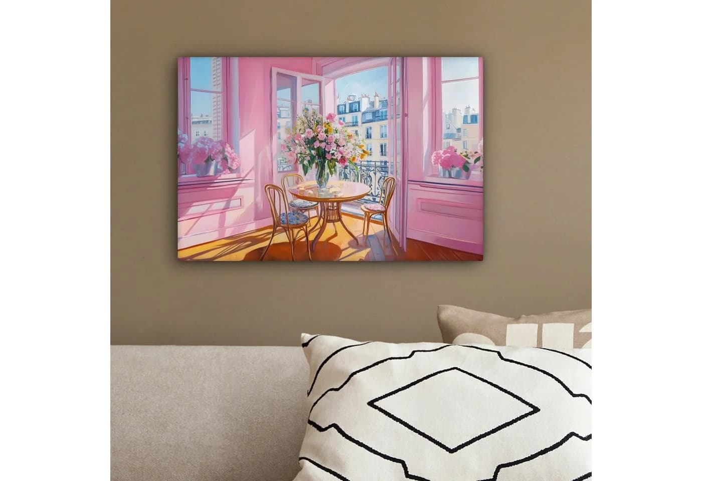 OneMillionCanvasses® Leinwandbild Rosa Stadt Blumen Wanddekoration - Bild 4