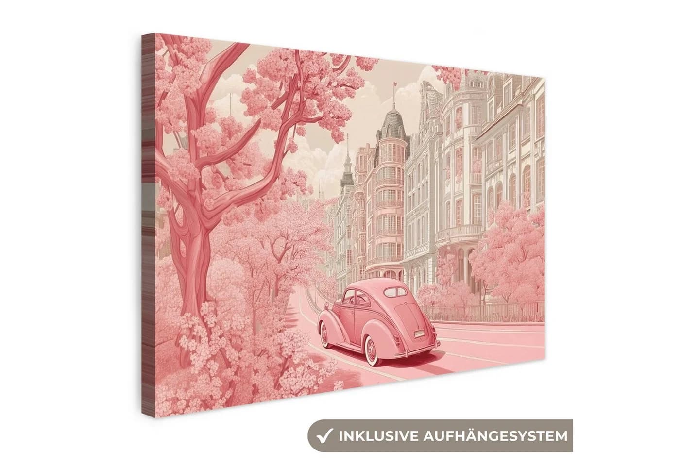 OneMillionCanvasses® Leinwandbild Rosa Auto in Romantischer Stadt - Bild 2