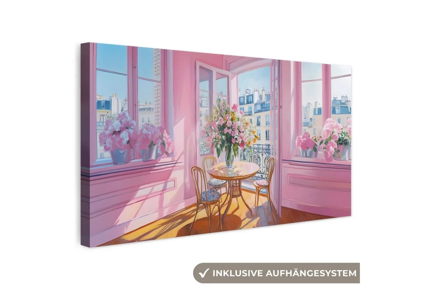 OneMillionCanvasses® Leinwandbild Panorama Rosa Blumen Pariser Fassade - Bild 2