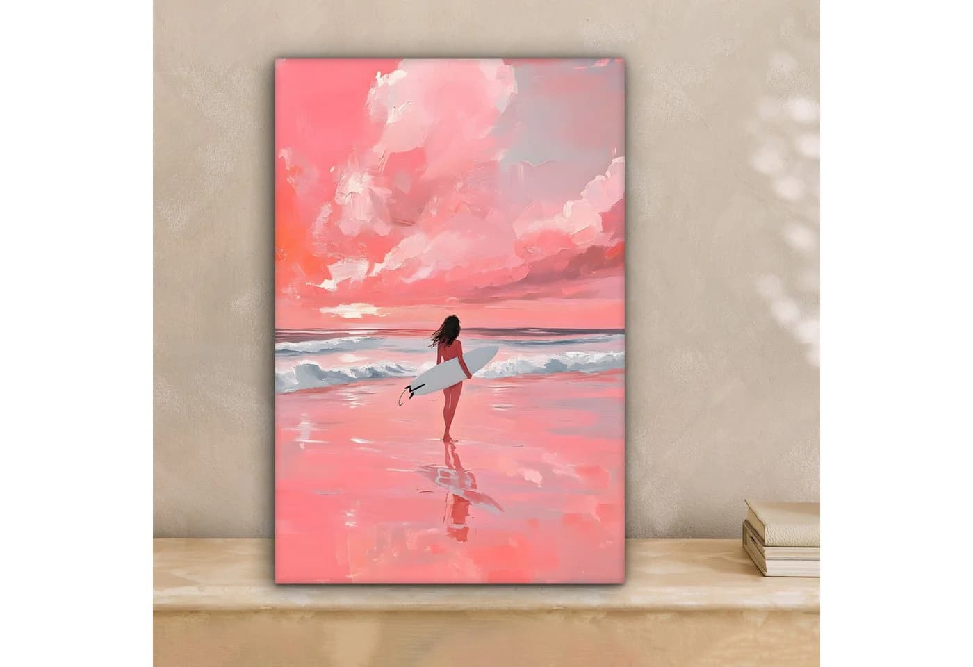 OneMillionCanvasses® Leinwandbild Rosa Surfen Meer Wanddekoration