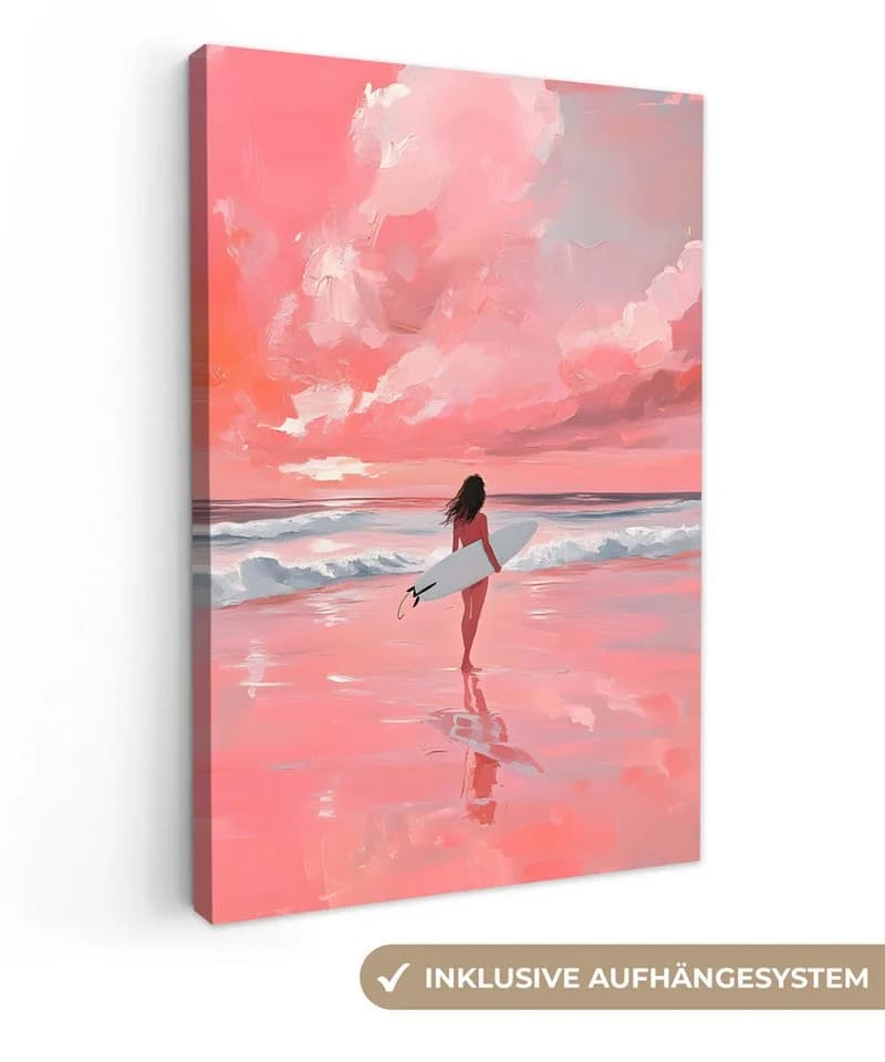 OneMillionCanvasses® Leinwandbild Rosa Surfen Meer Wanddekoration - Bild 2