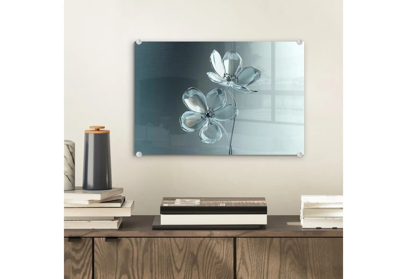 MuchoWow Acrylglasbild Kristall Blumen Grau Modern