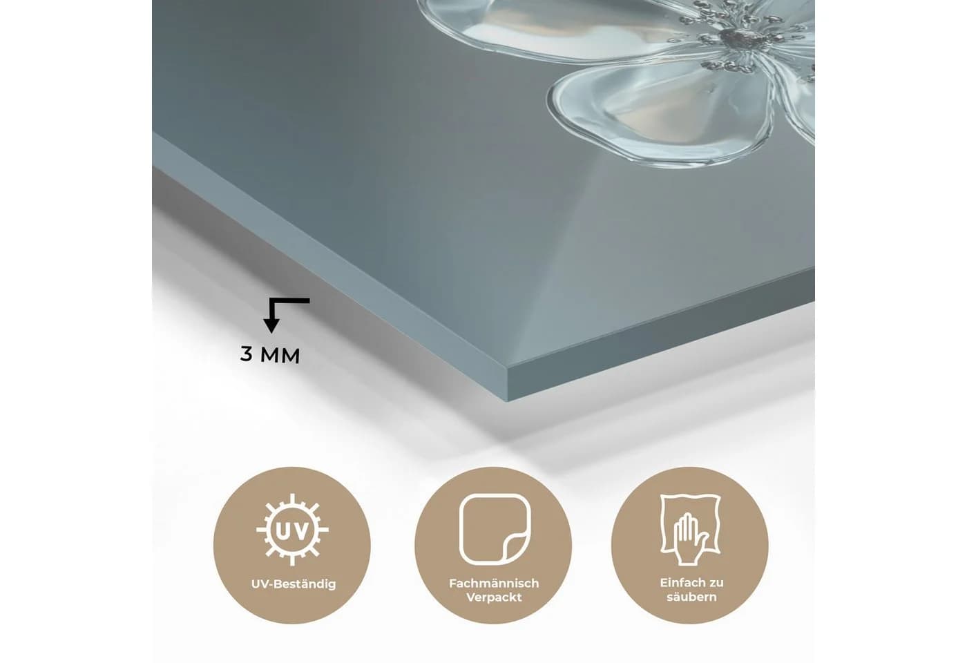 MuchoWow Acrylglasbild Kristall Blumen Grau Modern - Bild 3