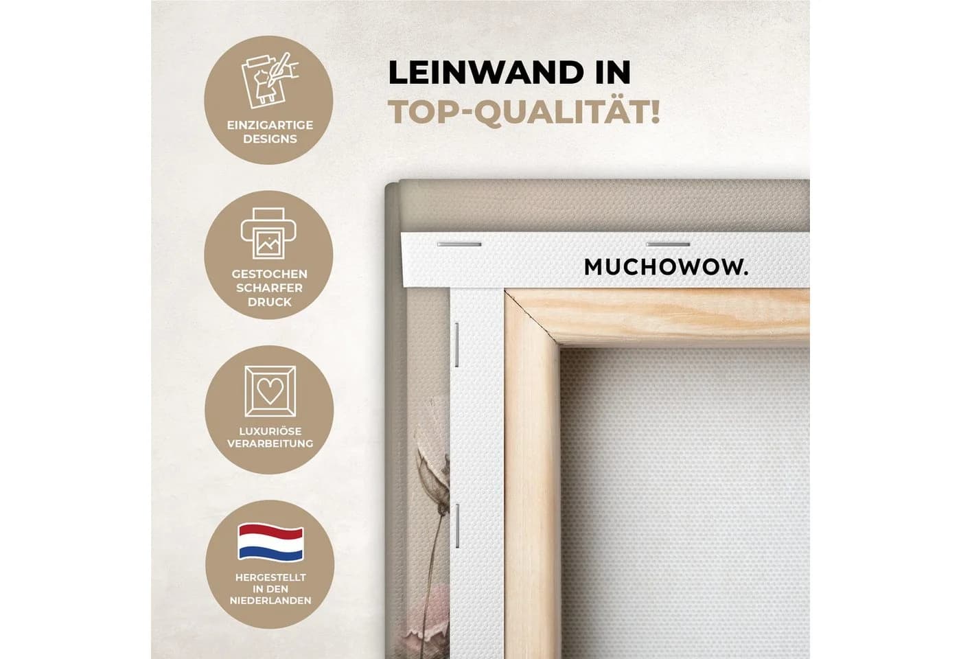 MuchoWow Leinwandbild Blumen Rosa Beige Modern 5-Teilig - Bild 3