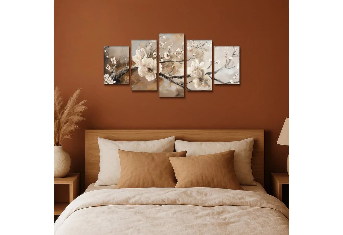 MuchoWow Leinwandbild 5er Set Beige Abstrakt Blumen - Bild 4