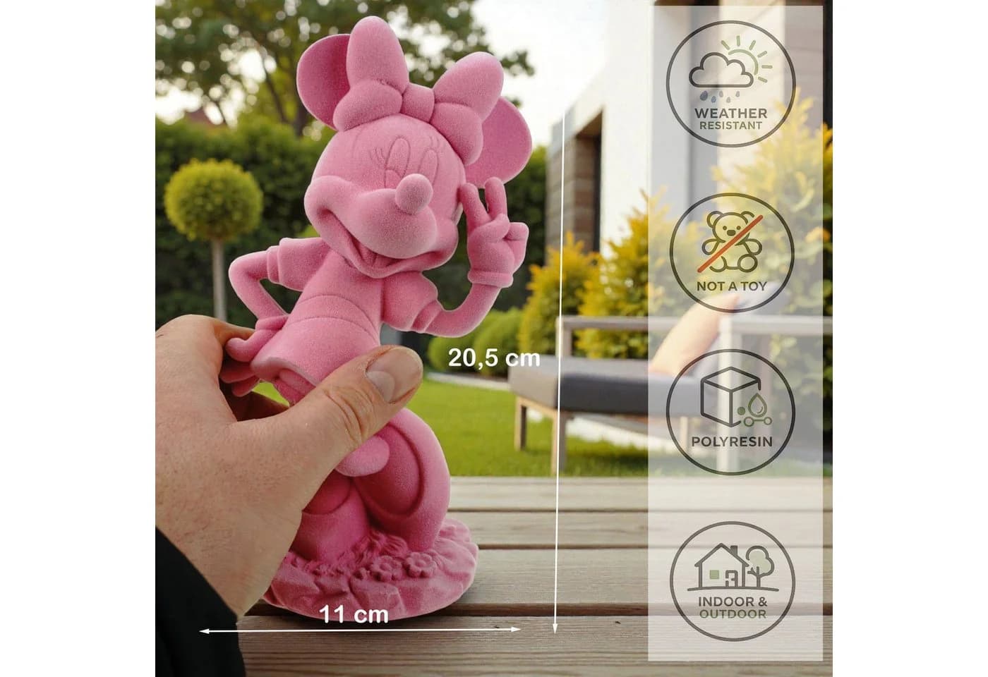 Disney Minnie Mouse Gartenfigur Rosa Beflockt Deko