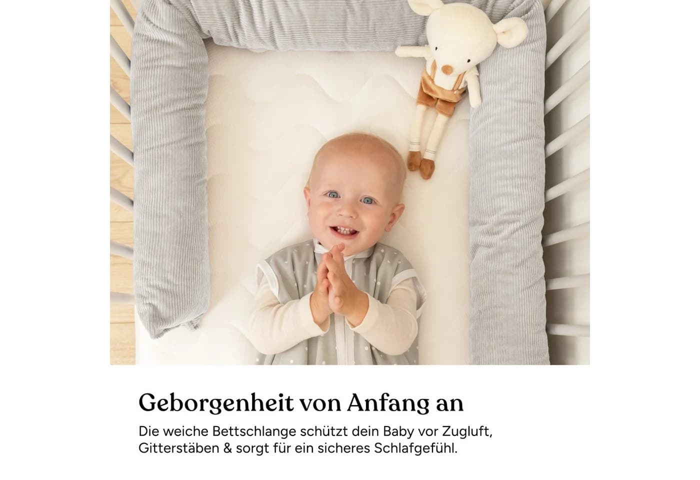 Ehrenkind Bettschlange Cord Hellgrau Bio-Baumwolle - Bild 3