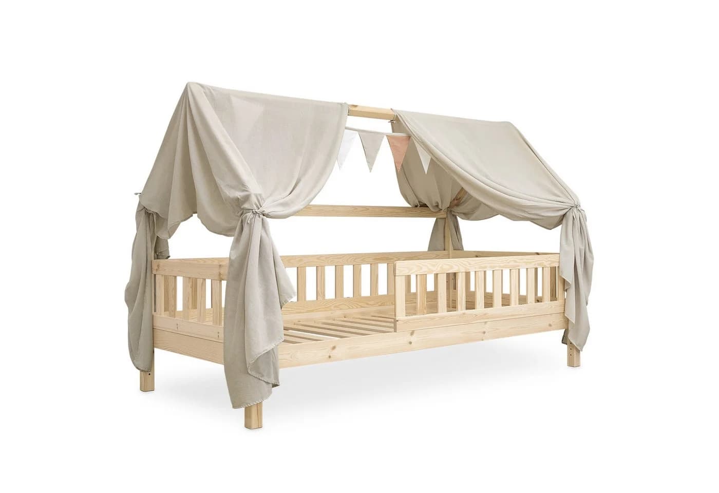 Ehrenkind Betthimmel Deko Hausbett Beige mit Wimpelkette - Bild 2