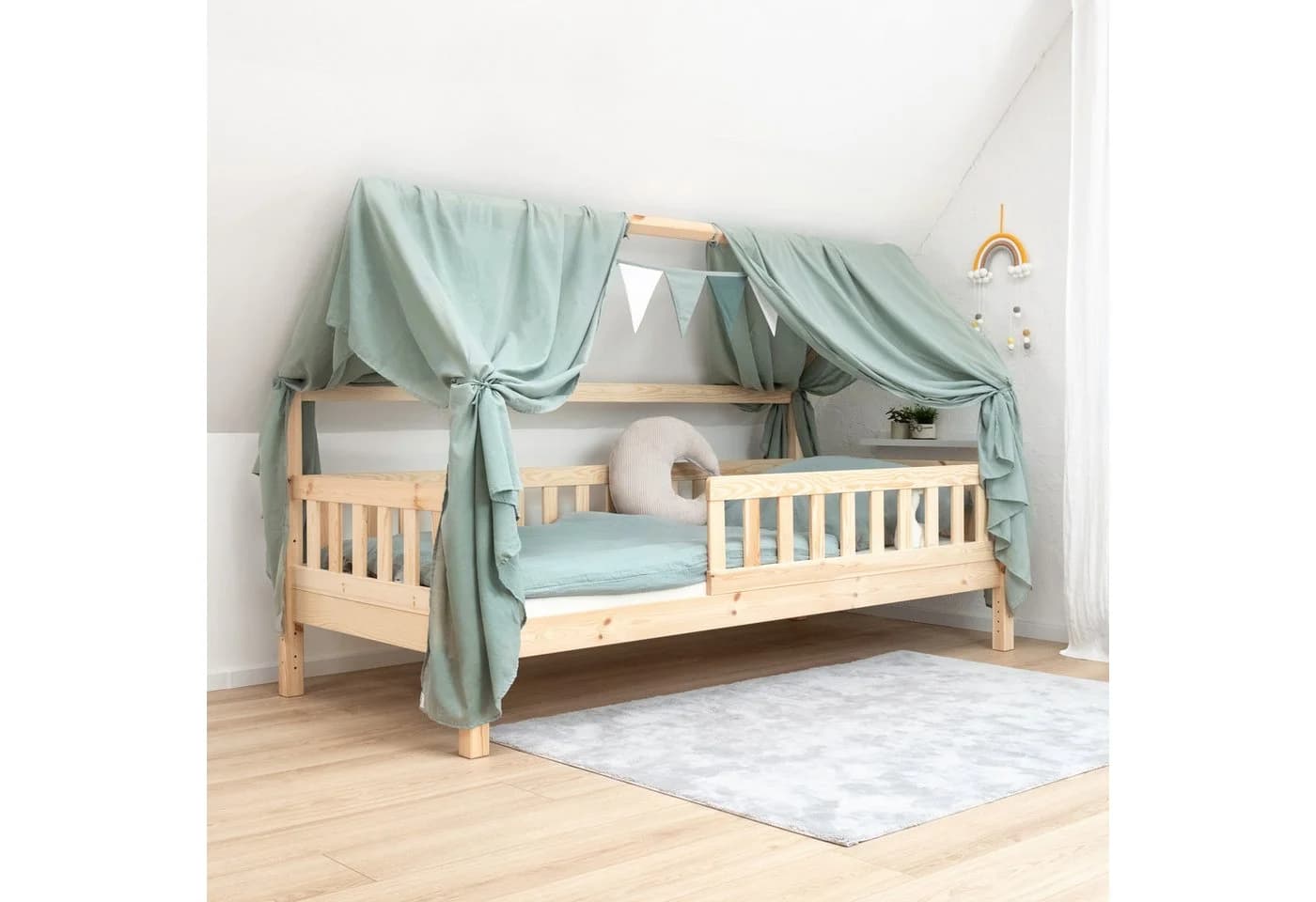 Ehrenkind Betthimmel Deko Hausbett Beige mit Wimpelkette - Bild 4