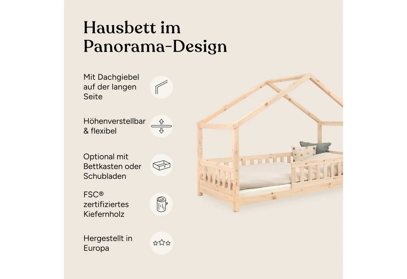 Ehrenkind Hausbett Lille Kiefernholz massiv höhenverstellbar - Bild 3